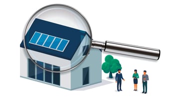 Illustration mit Haus und einer Lupe auf dem Dach